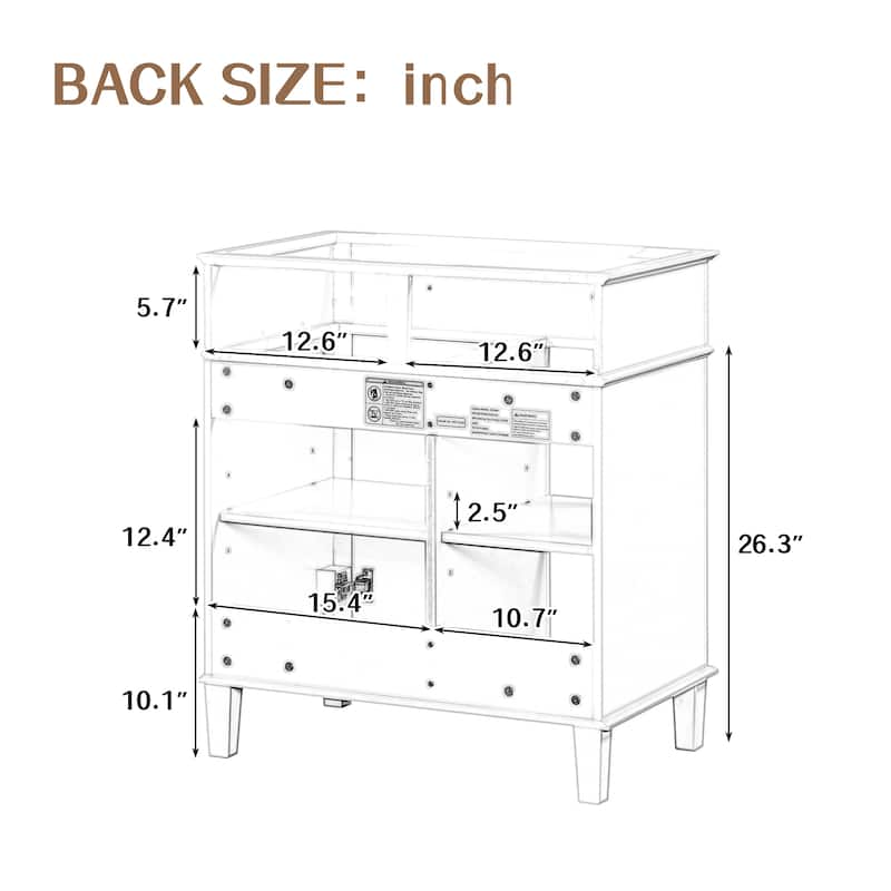 30" Bathroom Vanity without Sink, Bathroom Base Only, Solid